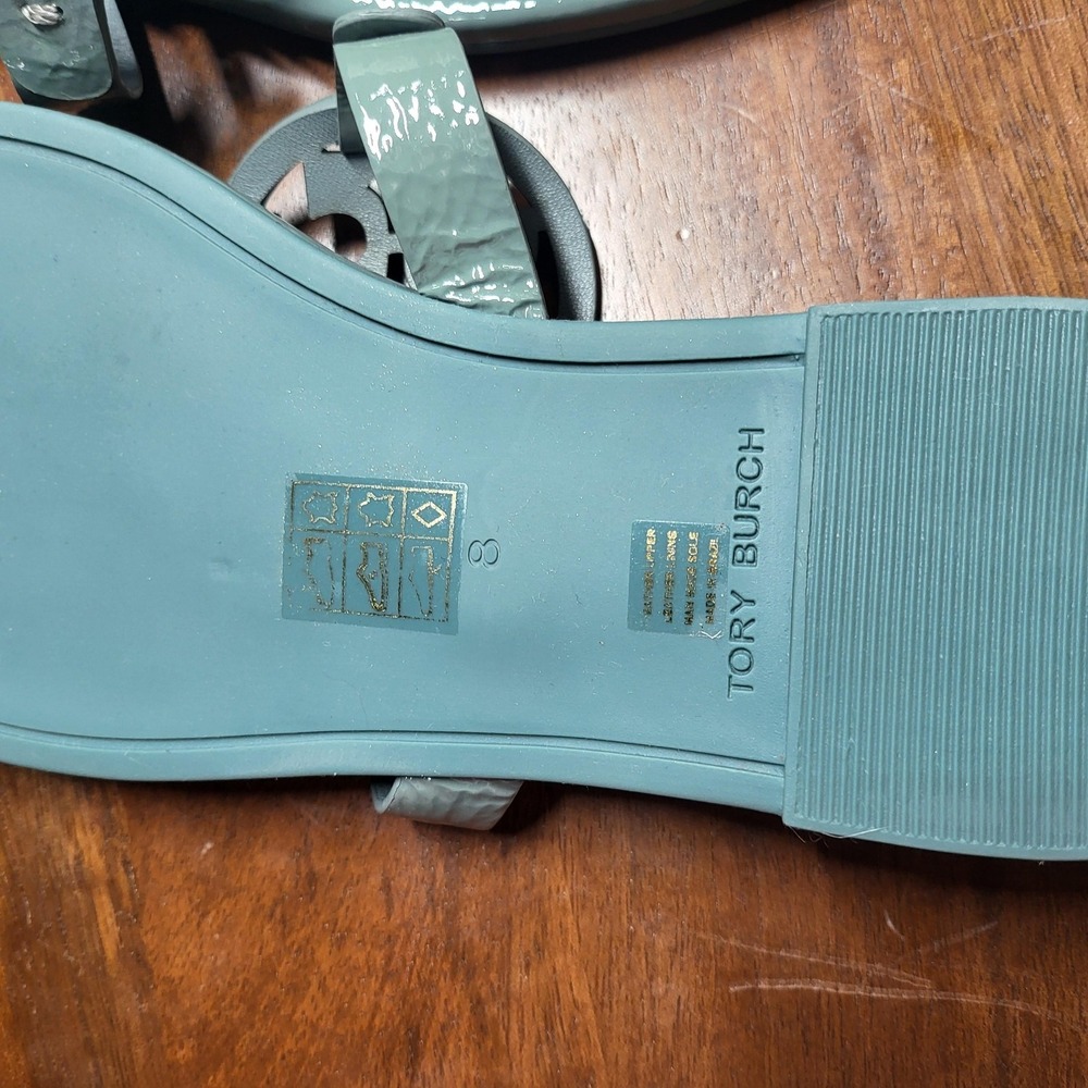 Tory Burch Miller Sandals Womens Size 8 Blue Synthetic Logo Thong Flat Slide - Picture 2 of 6